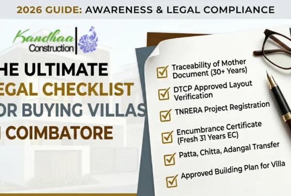 The ultimate legal checklist for buying villas in Coimbatore 2026 - DTCP, RERA, and Mother Document verification guide.